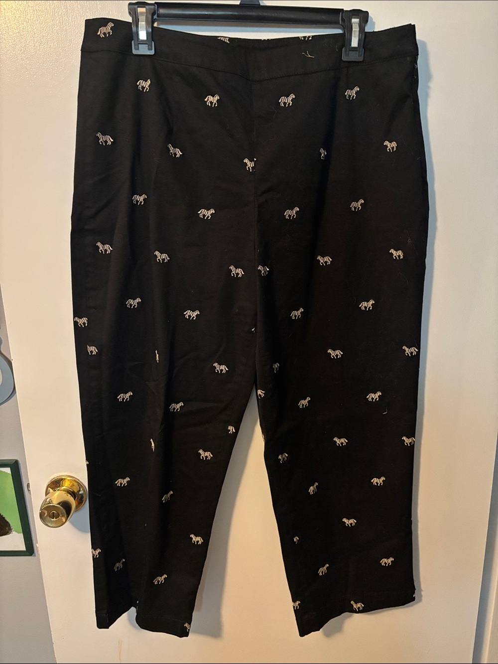 Coldwater Creek Black Straight Leg Quirky Zebra Embroidery Teacher Pants 12